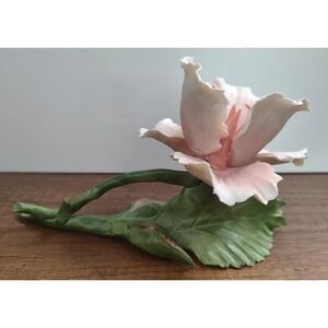 Vintage Capodimonte Flower Figurine Blush Pink Blooming Iris